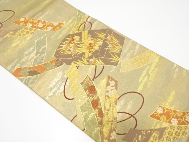 文箱に短冊・古典柄模様織出し袋帯